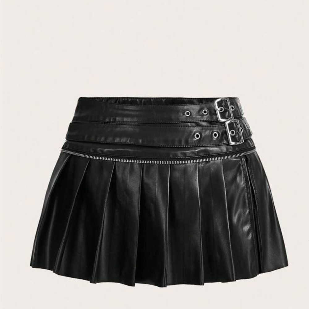 Black Pleated Leather Skirt